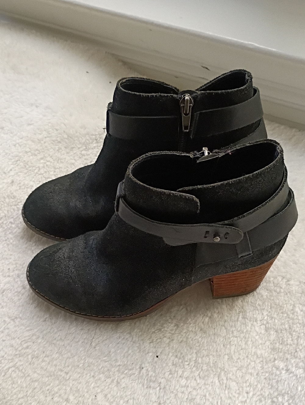 Women’s Black Suede Ankle Booties with Stacked Heel